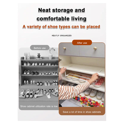 Retractable Shoe Rack Adjustable Storage Organizer Layered Partition Space-Saving Cabinet Wardrobe