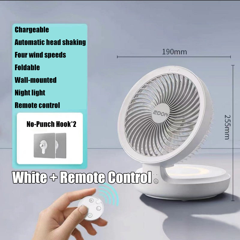 EDON 2in1 4000mAh 7-Inch Desk Table Fan Auto Rotation Air Circulation Wall-Mounted Nightlight Remote