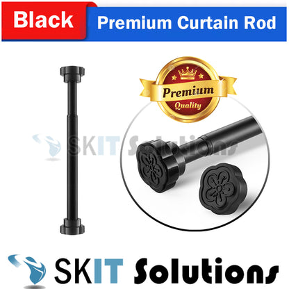 【SG Seller】Premium Black Window Curtain Shower Rod Pole, NO DRILL HOLE, Practical Stainless Steel Round Head Extendable Telescopic Curtain Rod Multifunctional Tension Rod for Bathroom, Balcony, Kitchen, Laundry, Living bedroom, Cupboard, Diameter 2.2cm,