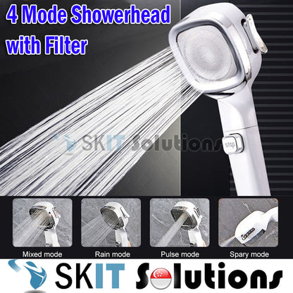 4 Modes High Pressure Showerhead with Filter Strong Powerful Pressurized Booster Shower Head Nozzle Sprayer Sprinkler