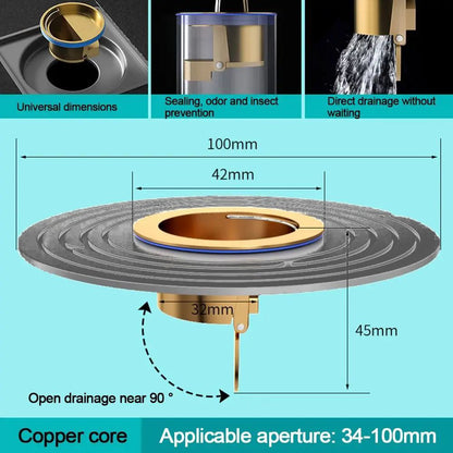 Brass Floor Drain Core Rapid Drainage Odor Insect Proof Bathroom Sewer Trap Shower Strainer Cover