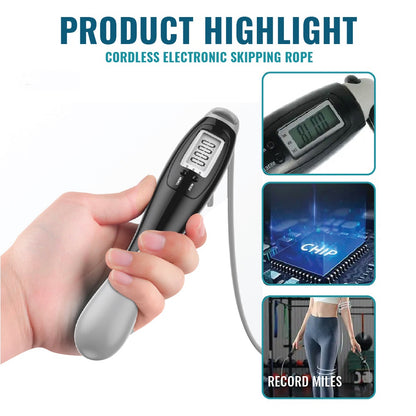 2in1 Smart Cordless Jump Rope Skipping Wireless Digital Counter Calorie Count Miles Times Exercise