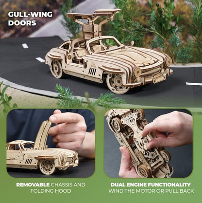 UGEARS Winged Sports Coupe 3D Mechanical Model Wooden Puzzle DIY Car Kits