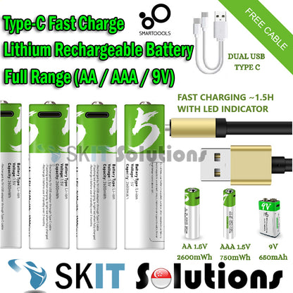 Type-C USB Rechargeable Battery 1.5V AA AAA 9V Lithium High Capacity Fast Charge RC Toy Remote Control