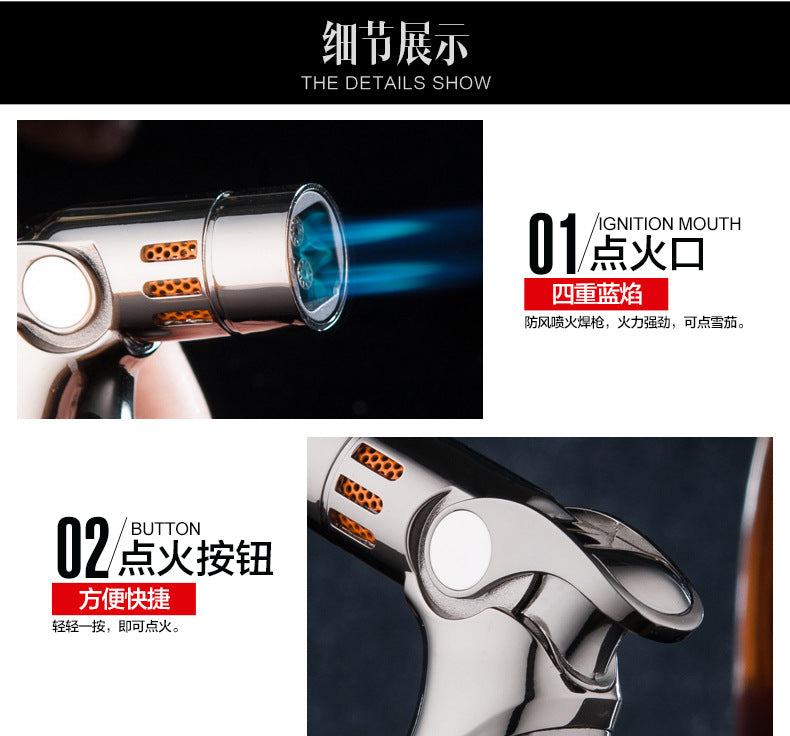 Quad 4 Jet Flame Torch Lighter Adjustable BlowTorch Nozzles Blow Torch Gas Straight Ignition Refillable Butane Windproof