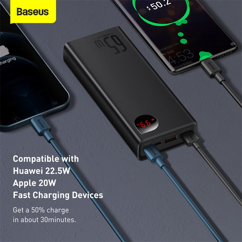 Baseus 65W 20000mAh Quick Charge Power Bank Adaman Digital Display PD3.0+QC3.0 Fast Charging Portable Power Bank