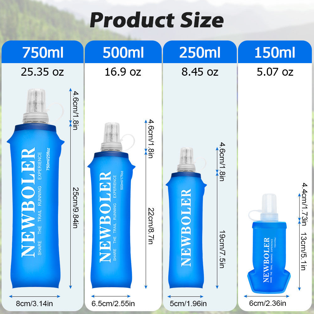 NEWBOLER TPU Soft Silicone Flask Foldable Water Bottle 150ml 250ml 500ml 750ml for Outdoor Sports