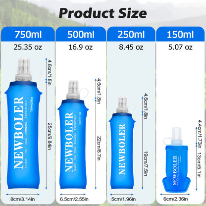 NEWBOLER TPU Soft Silicone Flask Foldable Water Bottle 150ml 250ml 500ml 750ml for Outdoor Sports