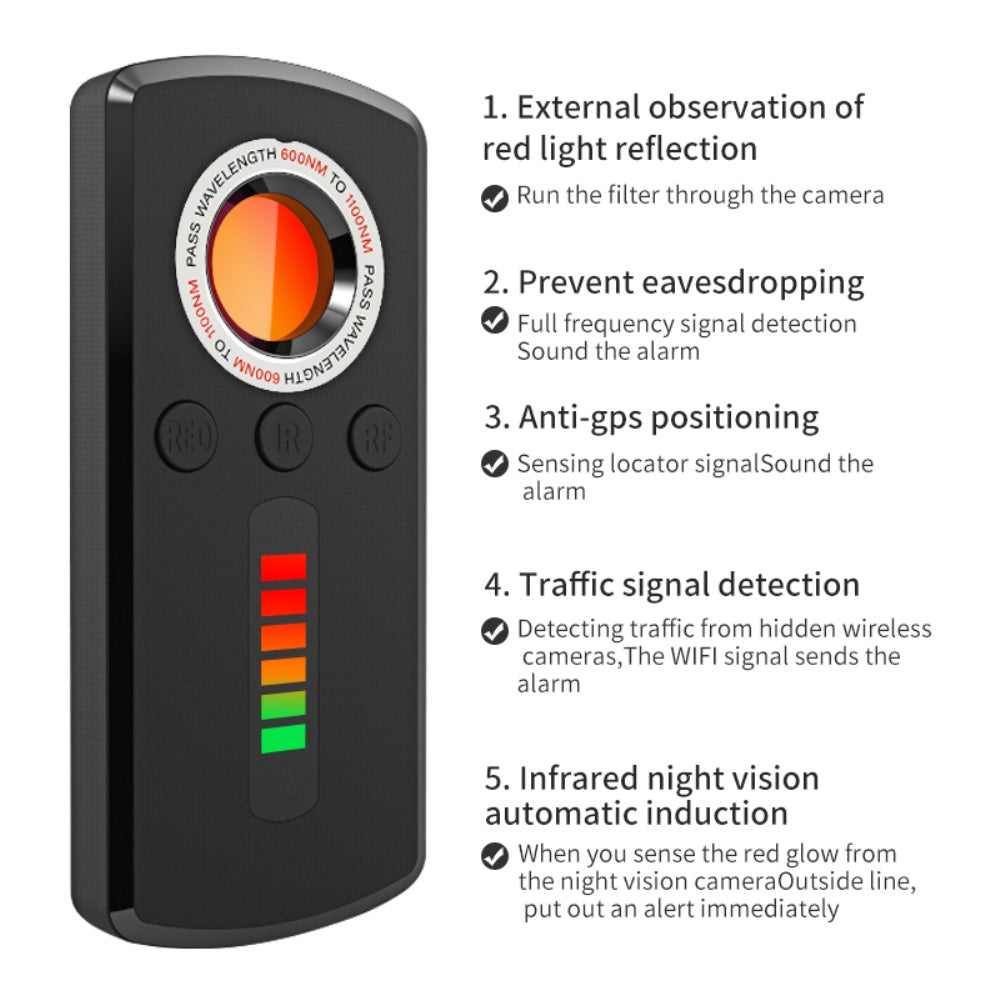 Hidden Camera Detector Wireless Signal Infrared Detector w/ Audible Alarm Anti-Tracking GPS Locator