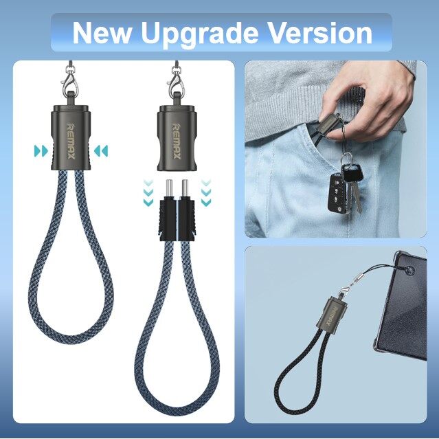 0.2 Meter Remax C6 Type C to Type C 65W Super Fast Charging Data Sync Charger Hanging Rope Braided Cable