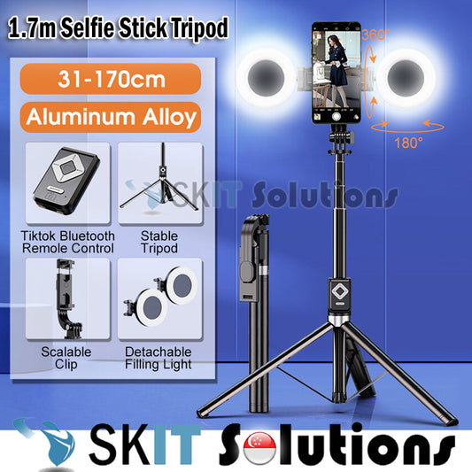 170cm 360° Rotation Wireless Selfie Stick Tripod Monopod with Single/Double Fill Light+Bluetooth Remote Control+Phone Stand Holder