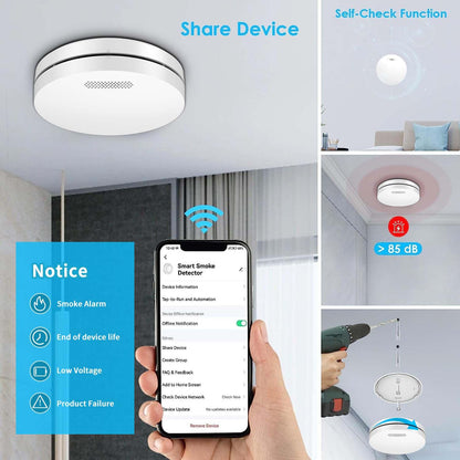 SCDF Listed Smoke Detector Wireless 10 Year Battery Home Smart Life Tuya WiFi Mobile App Fire Alarm