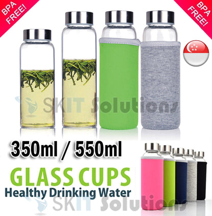 550ml Glass Water Bottle with Protective Sleeve