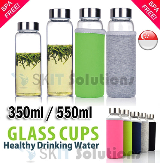 550ml Glass Water Bottle with Protective Sleeve