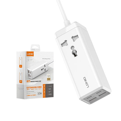 LDNIO SC1418 65W Extension Cable with UK 3-Pin Plug Fast Charging Dual PD+Dual QC3.0 Fast Charging Port Power