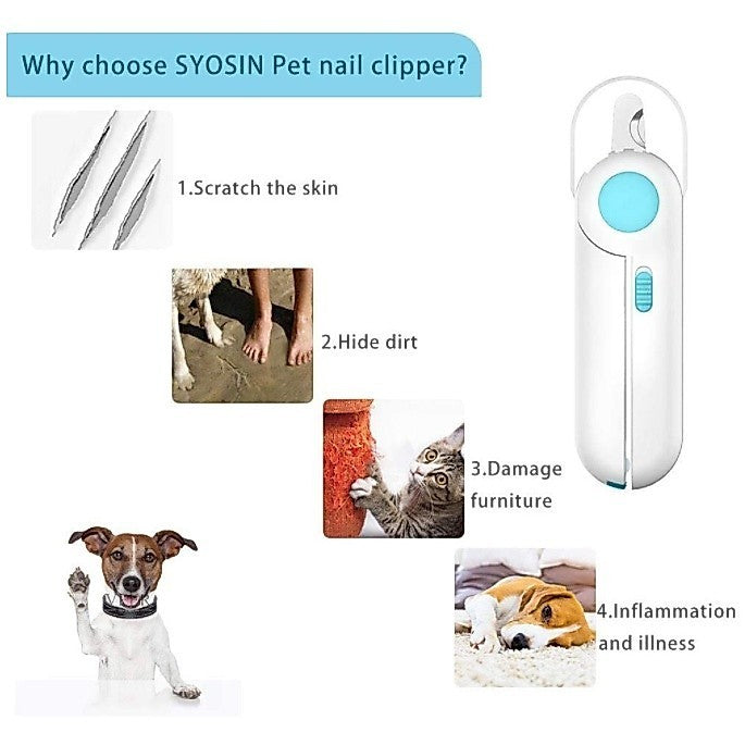 LED Pet Nail Clipper with Built-In Nail File for Cats & Dogs
