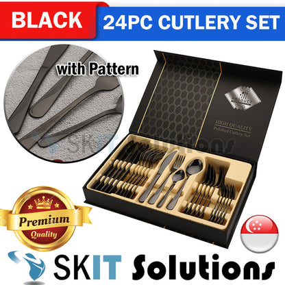 24PCS Cutlery Set Stainless Steel Spoon Fork Knife Tableware Gift Box Dinner Kitchen Dinnerware