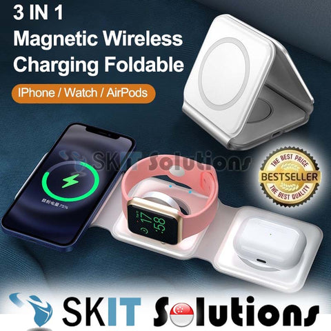 15W Magnetic Wireless Charger Portable Fold Stand Fast Charging Dock for Apple Watch iPhone Airpods Samsung