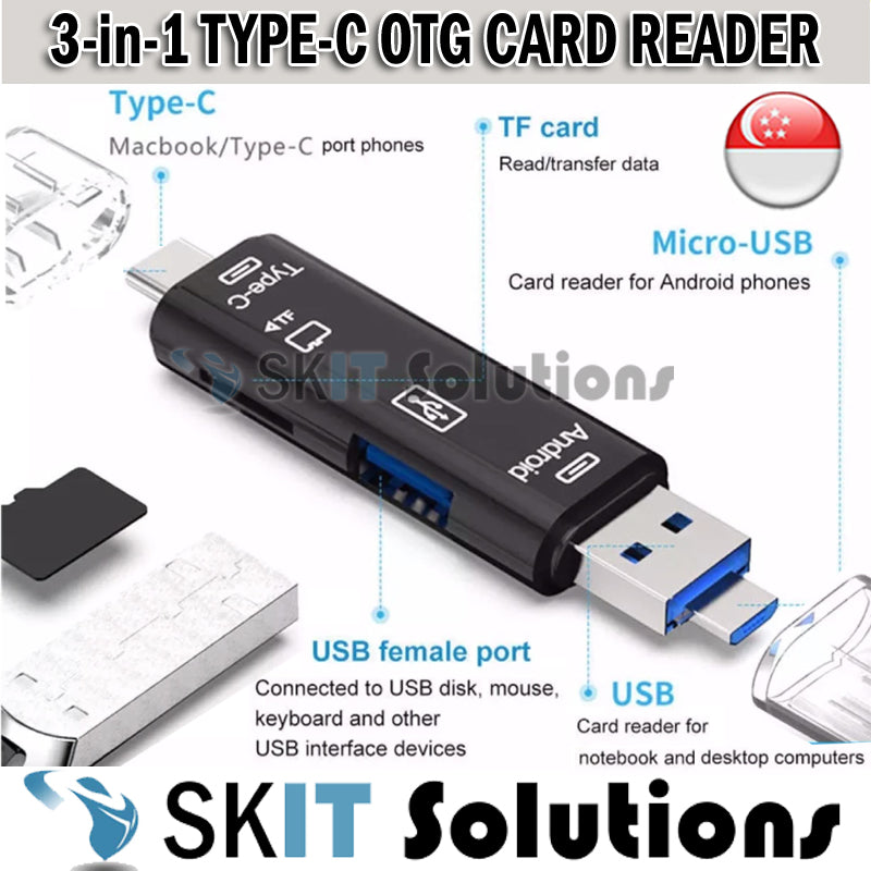 3in1 Type C+Micro+USB 2.0 OTG Adapter Micro SD TF Memory Card Reader Flash Drive for Android MacBook