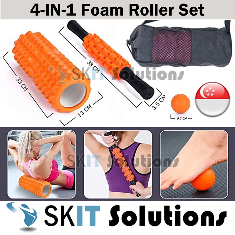 ★4in1 Yoga Gym Fitness Exercise Set★Massage Foam Roller+Stick+Ball+Travel Bag★for Back Pain Muscle Physical Therapy★