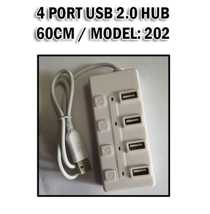 4 Port USB Hub 2.0 Hi-Speed with Switch 60CM Computer Laptop Tablet Phone Very Compatible
