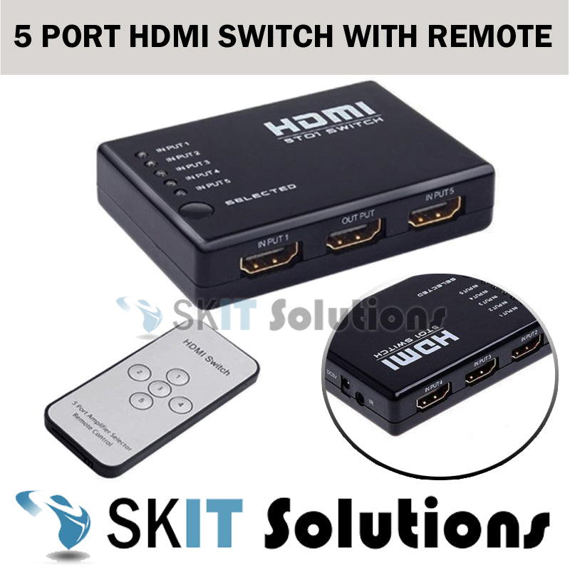 5 Port HDMI Switch 5to1 Switcher Hub+Remote Control – SK I.T. Solutions
