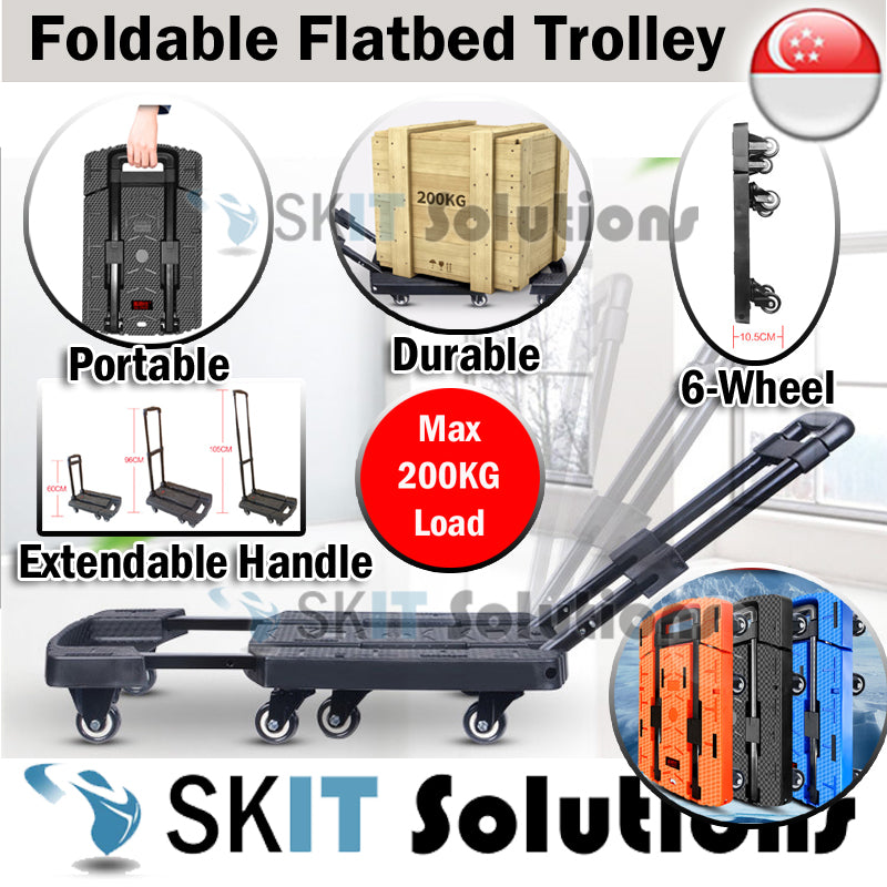 ★Foldable Hand Carry Flatbed Trolley Cart Cargo Platform Truck Trailer for Moving, Shopping★Max 200Kg★6 Wheels★