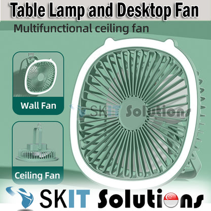 Table Lamp and Desktop Fan Cooling Wind Rechargeable Wall Hanging Multifunction Portable Adjustable