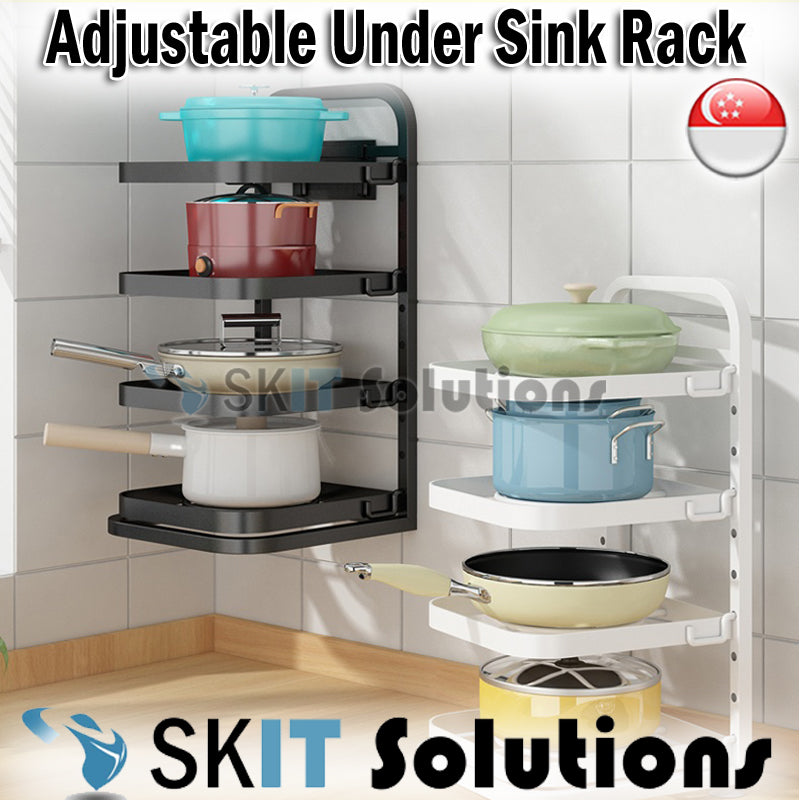 Kitchen Adjustable Height Under Sink Pot Rack Stainless Steel Shelf Storage Holder Easy Installation