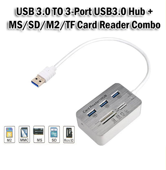 USB 3.0 to 3-Port USB3.0 Hub + MS/SD/M2/TF Memory Card Reader Combo