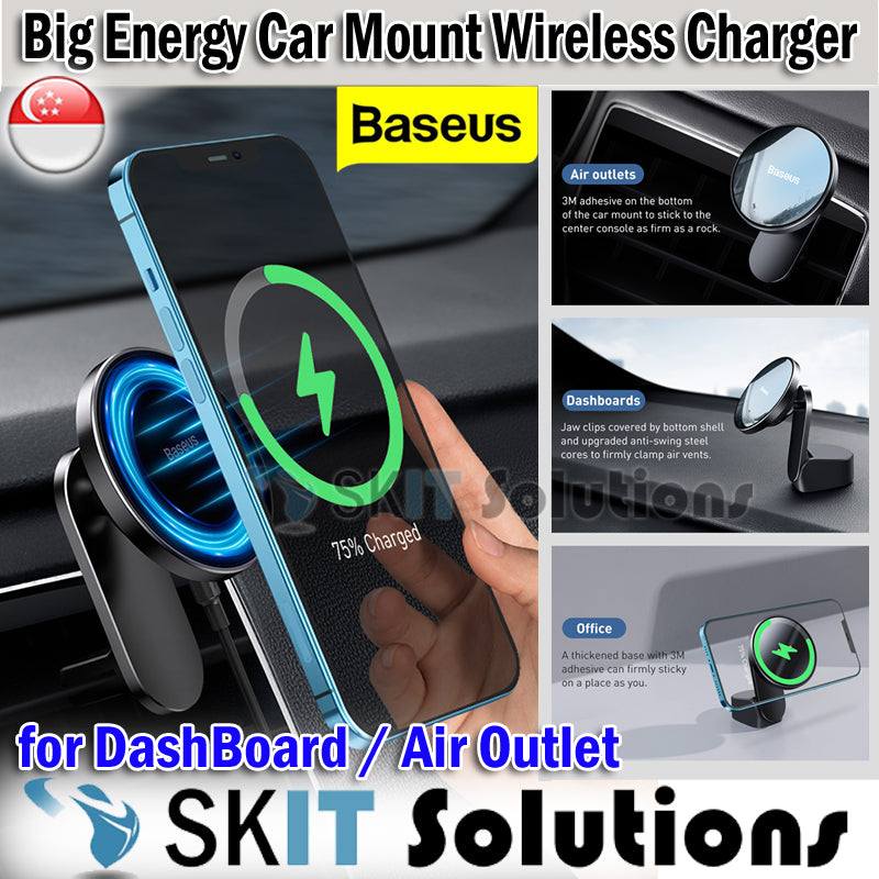 Baseus Big Energy Car Mount Wireless Charger for iPhone 12/12 Pro/12 Pro Max Magnetic Dashboard Air Vent Outlet Mobile Phone Holder
