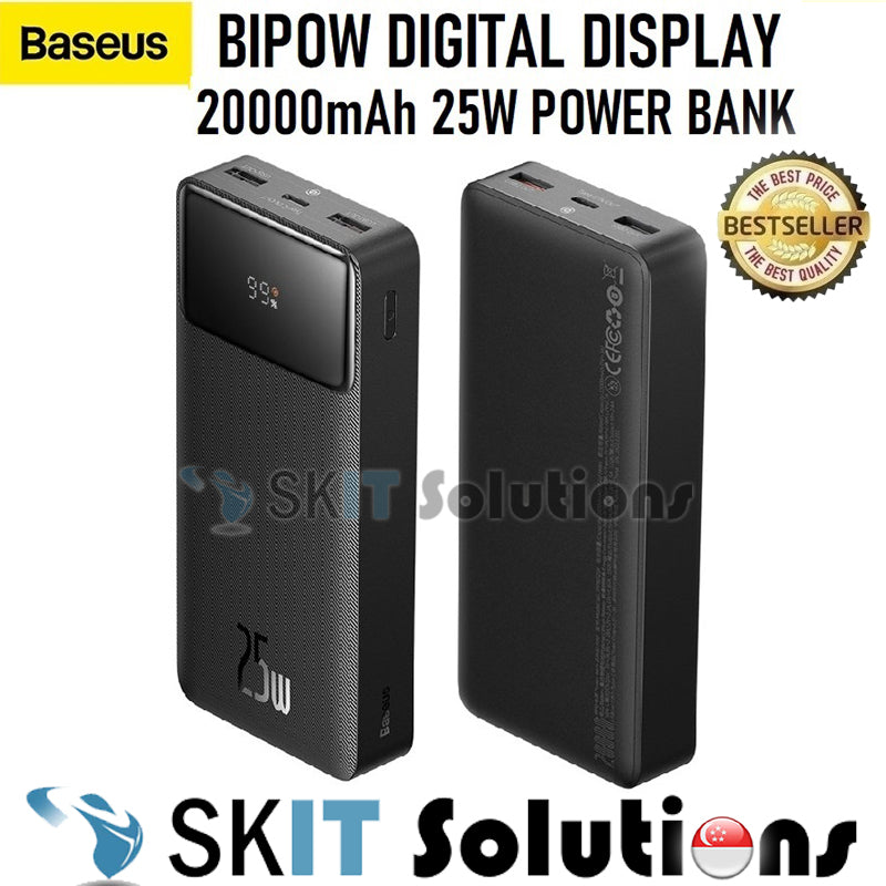 Baseus Powerbank Bipow 20000mAh 25W Power Bank Digital Display LED Fast Portable Battery Charger