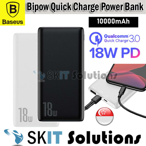 Baseus Bipow 10000mAh Power Bank 18W PD QC3.0 Portable Battery Charger Powerbank Quick Fast Charge