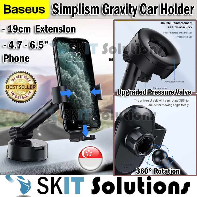 Baseus Simplism Gravity Car Mount Holder Suction Base Dashboard Windscreen Phone Retractable Stand