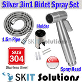3in1 Stainless Steel Toilet Handheld Bidet Spray Sprayer Set with 1.5m Hose Pipe+Wall Mount Holder
