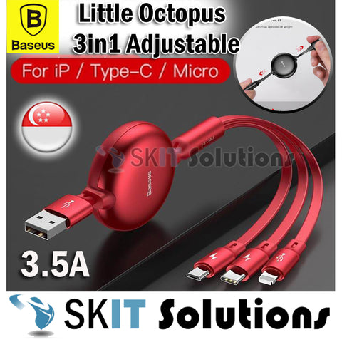 Baseus Little Octopus 3in1 Adjustable USB Charger Cable 1.2m