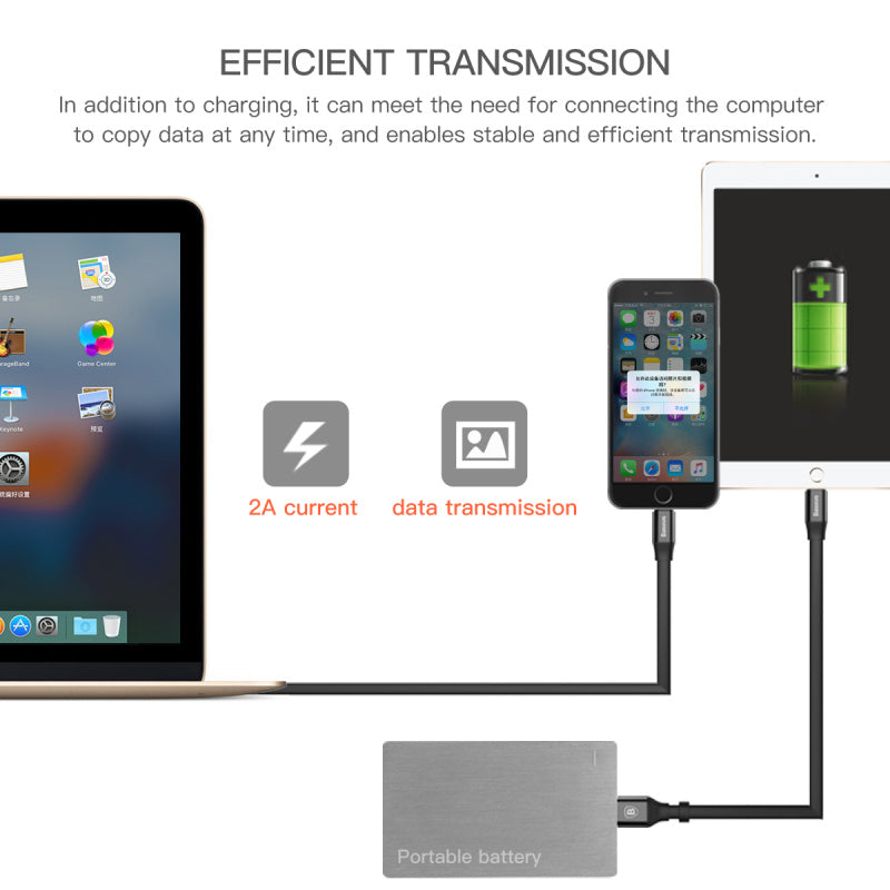 Baseus Two-in-One 2in1 Portable Cable iOS Android iPhone Samsung Wire 23cm Short