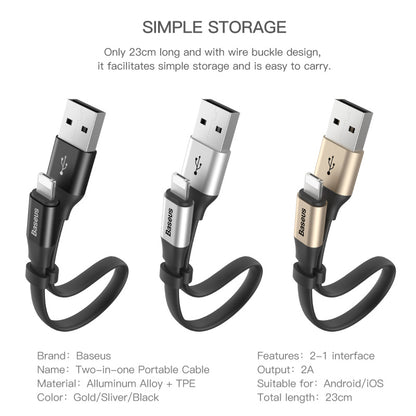 Baseus Two-in-One 2in1 Portable Cable iOS Android iPhone Samsung Wire 23cm Short
