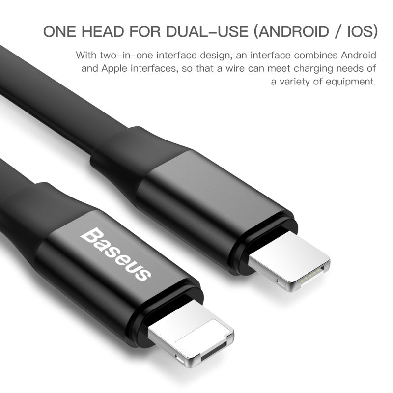 Baseus Two-in-One 2in1 Portable Cable iOS Android iPhone Samsung Wire 23cm Short