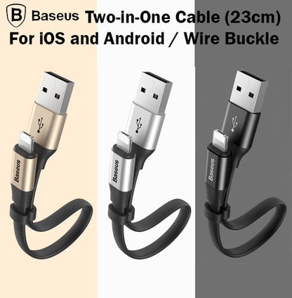 Baseus Two-in-One 2in1 Portable Cable iOS Android iPhone Samsung Wire 23cm Short