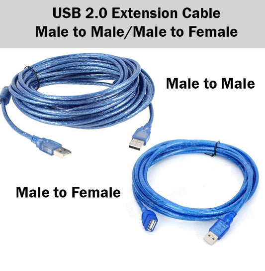 USB 2.0 AM to AF or AM to AM Extension Cable Male to Female/Male 1.8m 3m 5m 10m