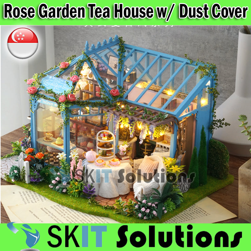 【CUTEROOM ROSE GARDEN TEA HOUSE】DIY Mini Doll House Model Miniature Figure Dollhouse Cover Music Box