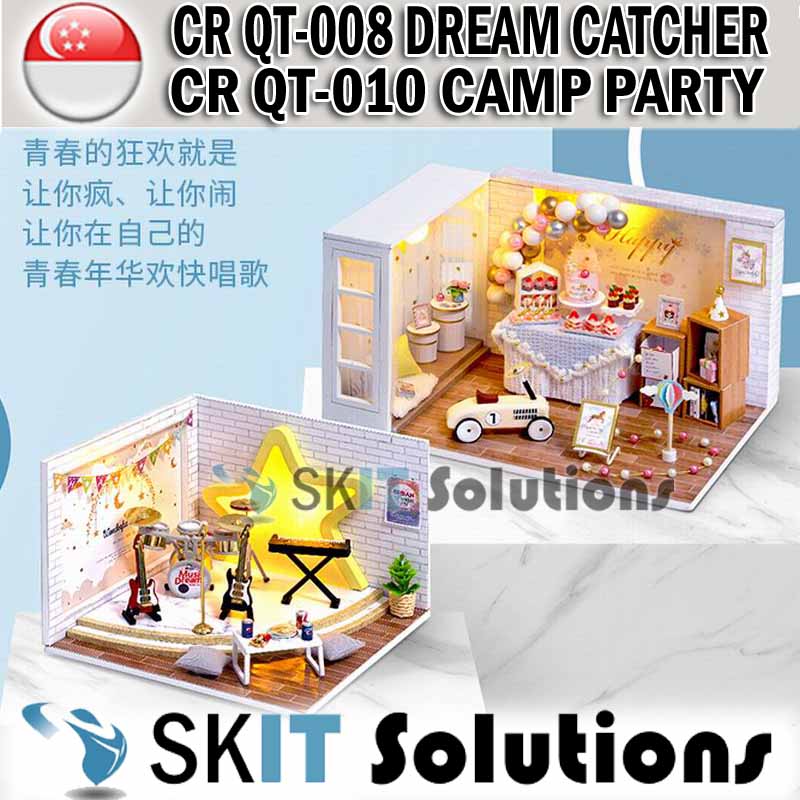 CUTEROOM Dream Catcher Camp Party DIY Mini Doll House Models Miniature Figure Kit Scene Hand Made Creative Wooden Doll House Dustproof Case Educational Toy Craft Kits 