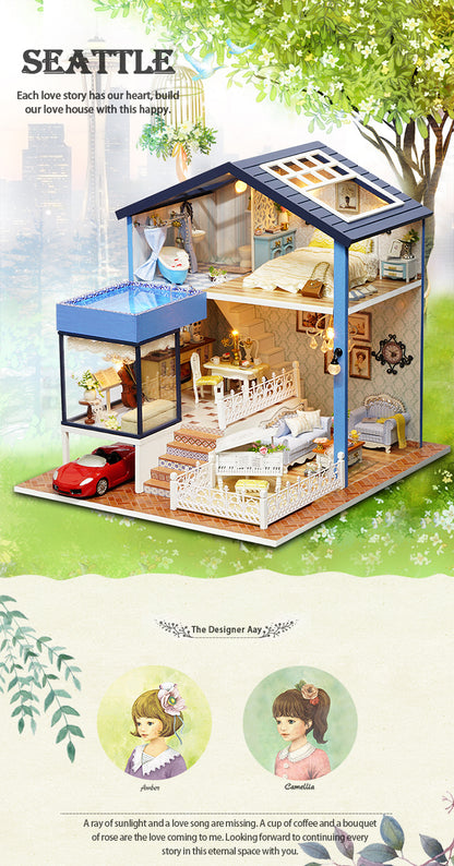 CuteRoom Seattle★Miniature Doll House Dollhouse★DIY Gift Wooden Handmade 3D