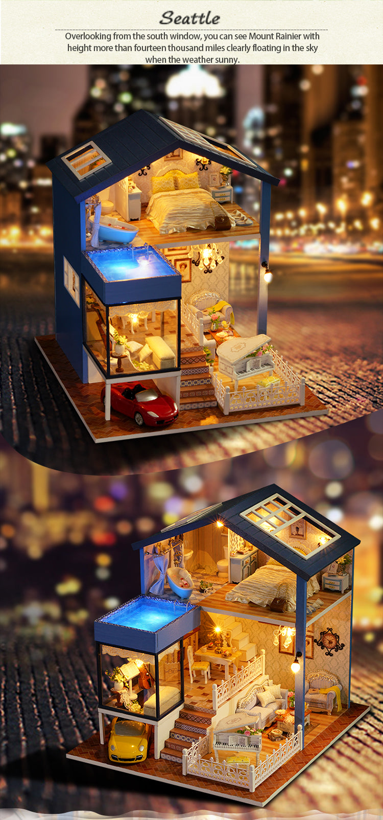 CuteRoom Seattle★Miniature Doll House Dollhouse★DIY Gift Wooden Handmade 3D