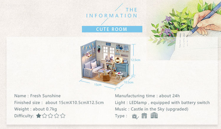 CuteRoom Fresh Sunshine★Miniature Doll House Dollhouse★DIY Gift Wooden Handmade