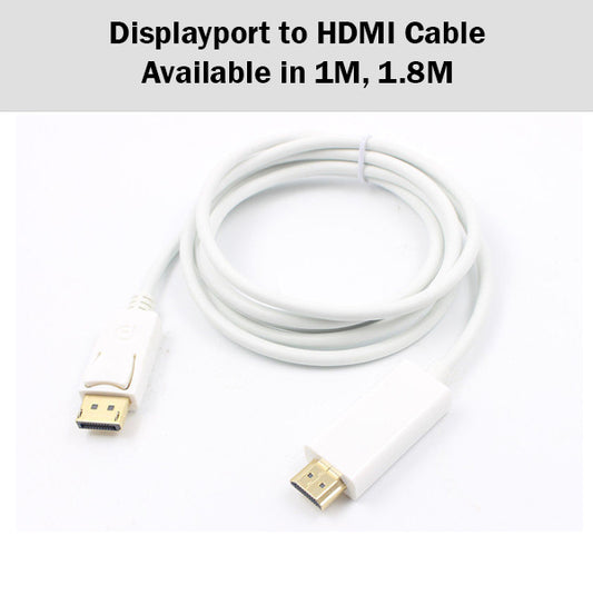 Displayport to HDMI Cable 1M 1.8M 3M 4.5M Meter Metre White Male to Male