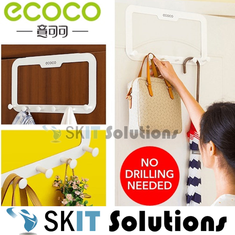 ★ECOCO 6-Hooks Behind Door Hanger for Clothes Bag★No Drilling★