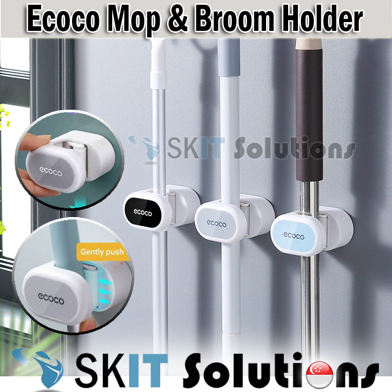 Ecoco Mop Broom Holder Drill-Free Wall Mounted Household Bathroom Adhesive Hanging Storage Organizer