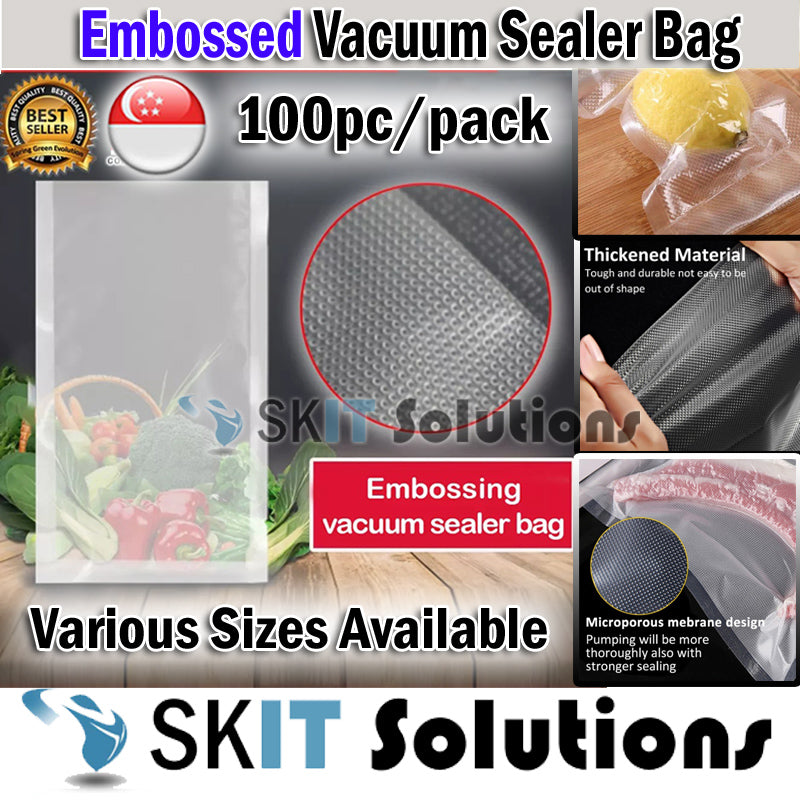 100pc Embossed Vacuum Sealer Bag Sealing Plastic Packer Pack Fresh Fish,Vegetable, Food Grade★Various Sizes★